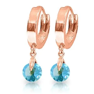 2 Carat 14K Solid Rose Gold Hoop Earrings Natural Blue Topaz