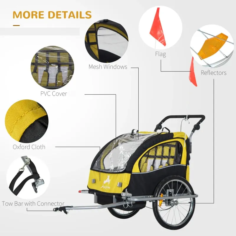 2-Seat Bike Trailer   Jogging Stroller - Yellow