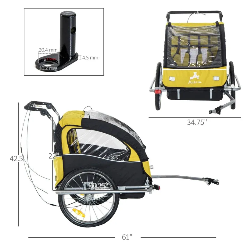 2-Seat Bike Trailer   Jogging Stroller - Yellow