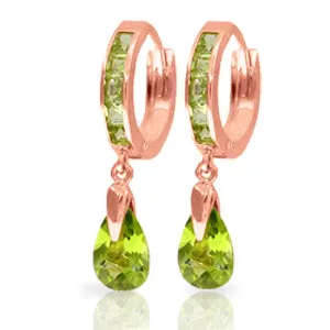 3.9 Carat 14K Solid Yellow Gold Huggie Earrings Dangling Peridot