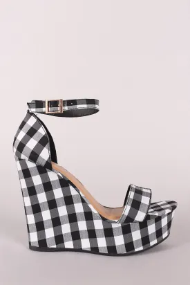 Bamboo Gingham Ankle Strap Platform Wedge