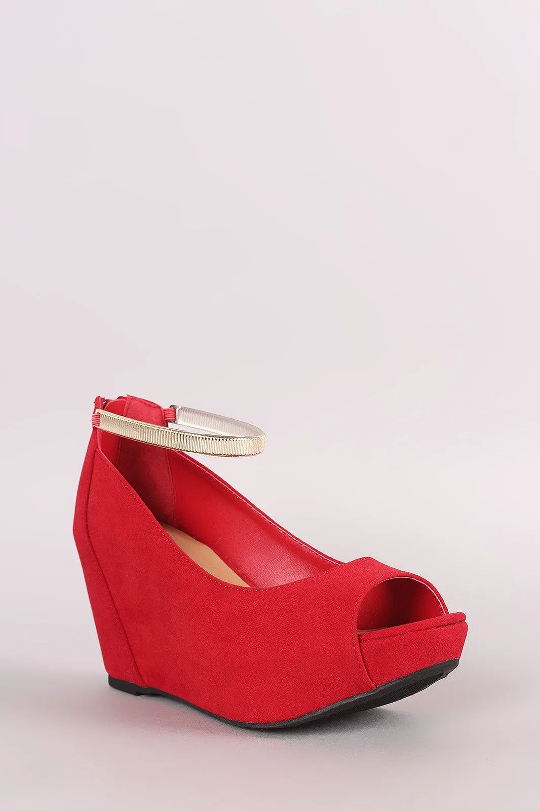 Bamboo Suede Peep Toe Wedge Pump