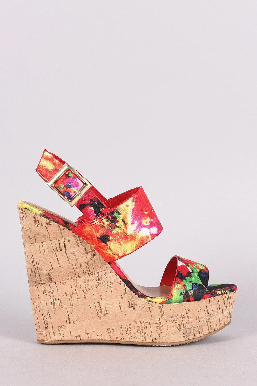 Bamboo Watercolor Print Double Band Platform Wedge