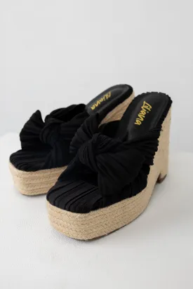 Black Front Bow Espadrille Platform Wedges