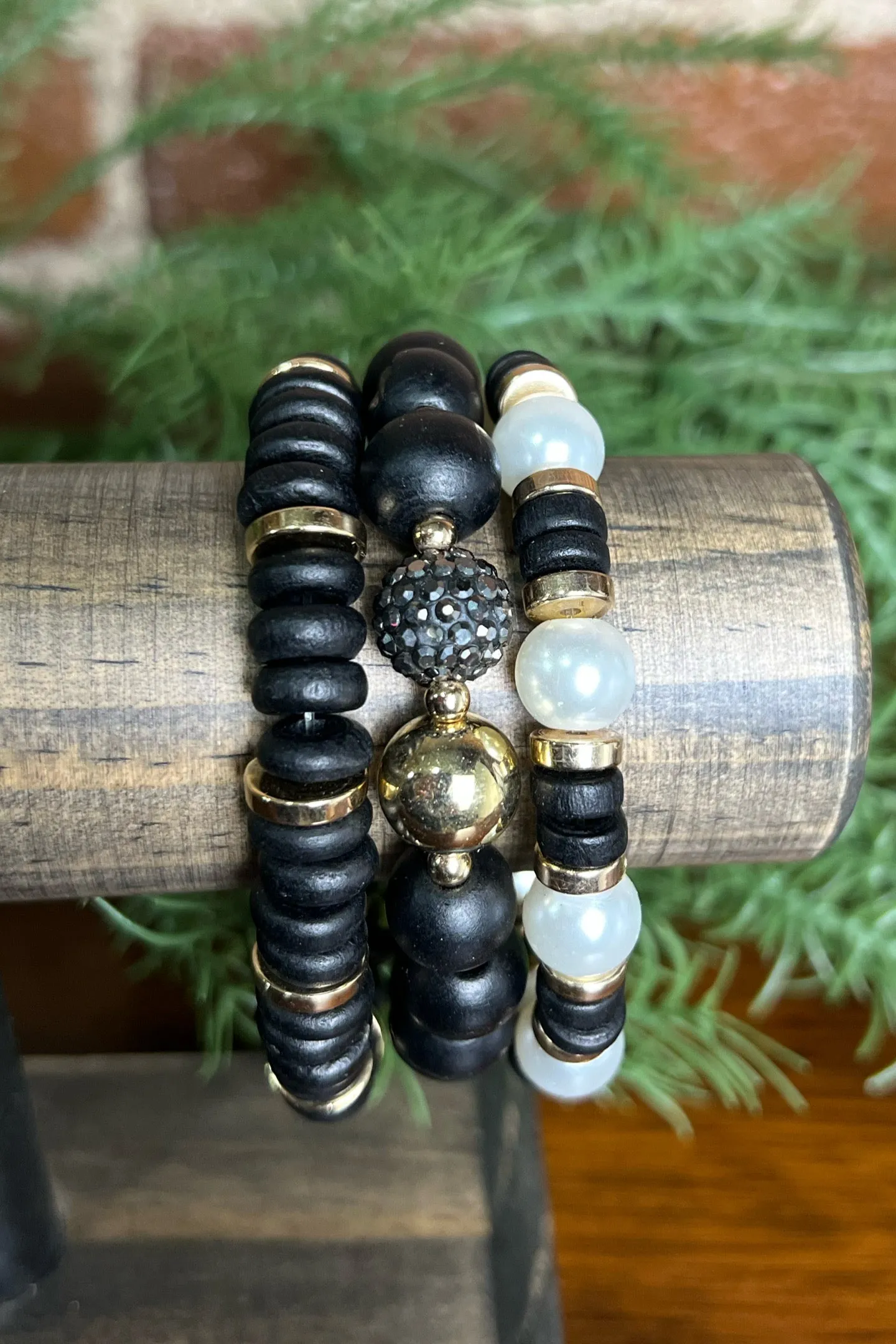 Black Wood Bead Bracelet