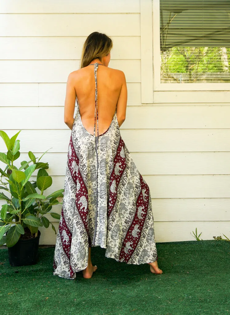 Burgundy Cute Elephant Goddess Maxi Dress