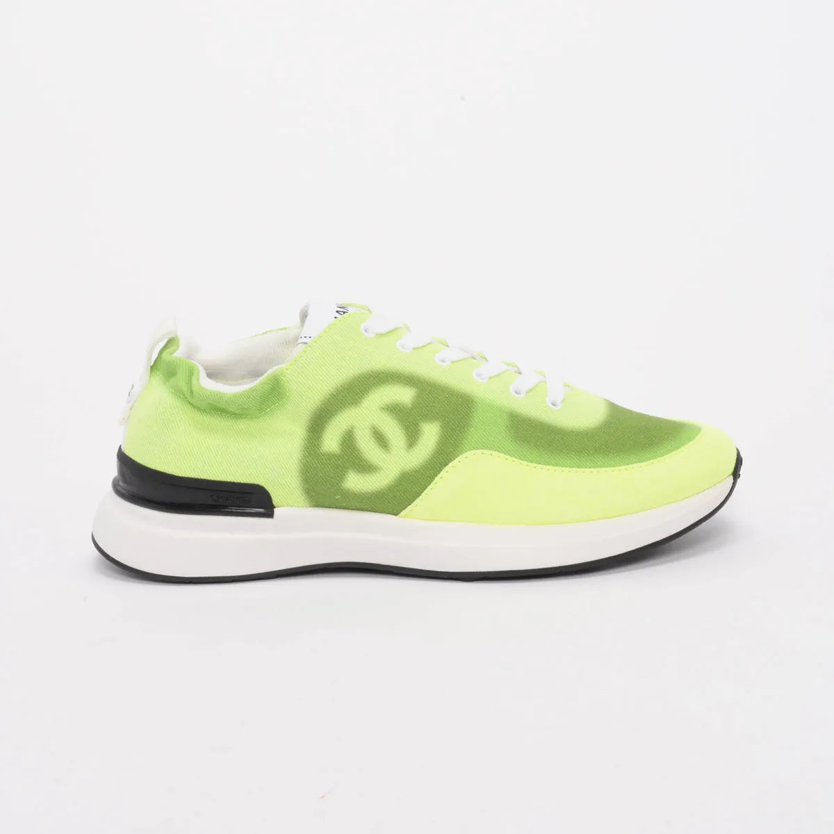 Chanel Fluro Green Denim CC Sneakers 39.5