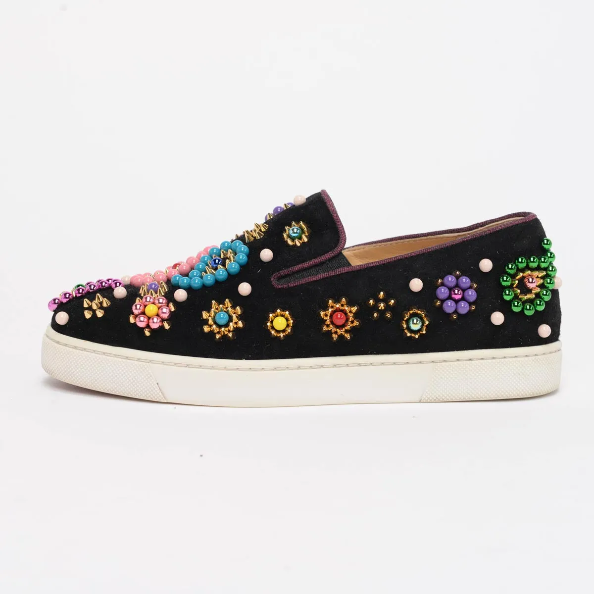 Christian Louboutin Black Suede Studded Boat Candy Sneakers 35.5