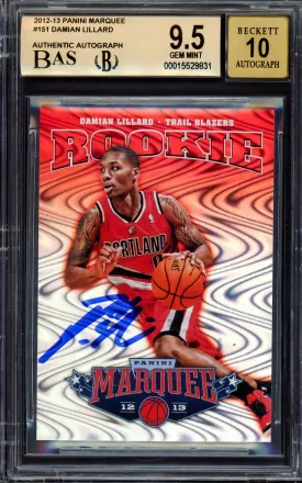 Damian Lillard Autographed 2012-13 Panini Marquee Rookie Card #151 Portland Trail Blazers BGS 9.5 Auto Grade Gem Mint 10 Beckett BAS #15529831