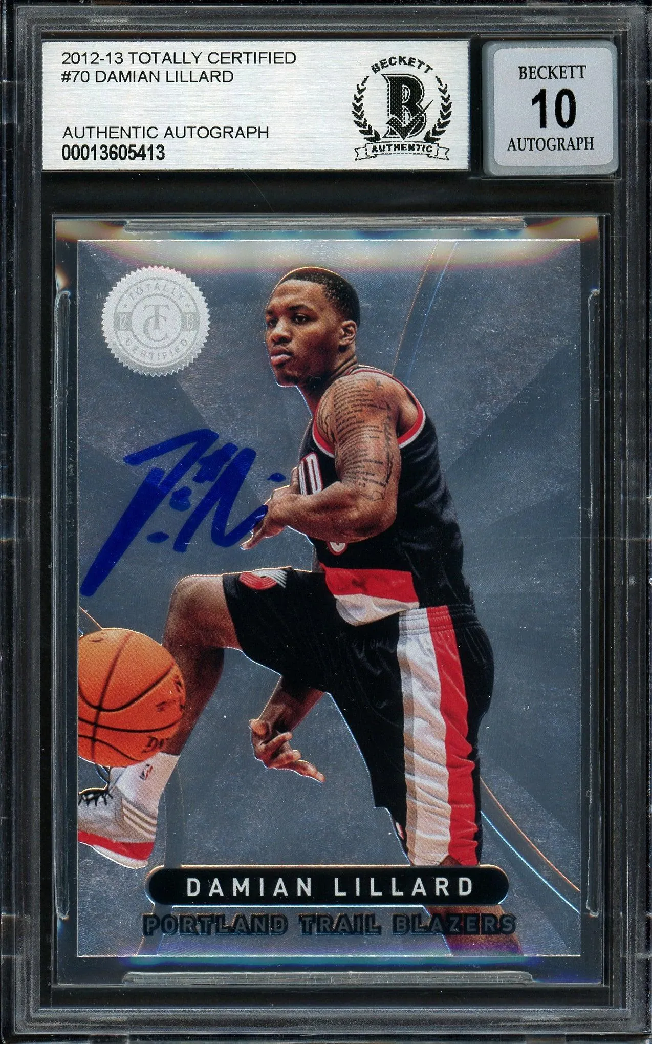 Damian Lillard Autographed 2012-13 Panini Totally Certified Rookie Card #70 Portland Trail Blazers Auto Grade Gem Mint 10 Beckett BAS #13605413