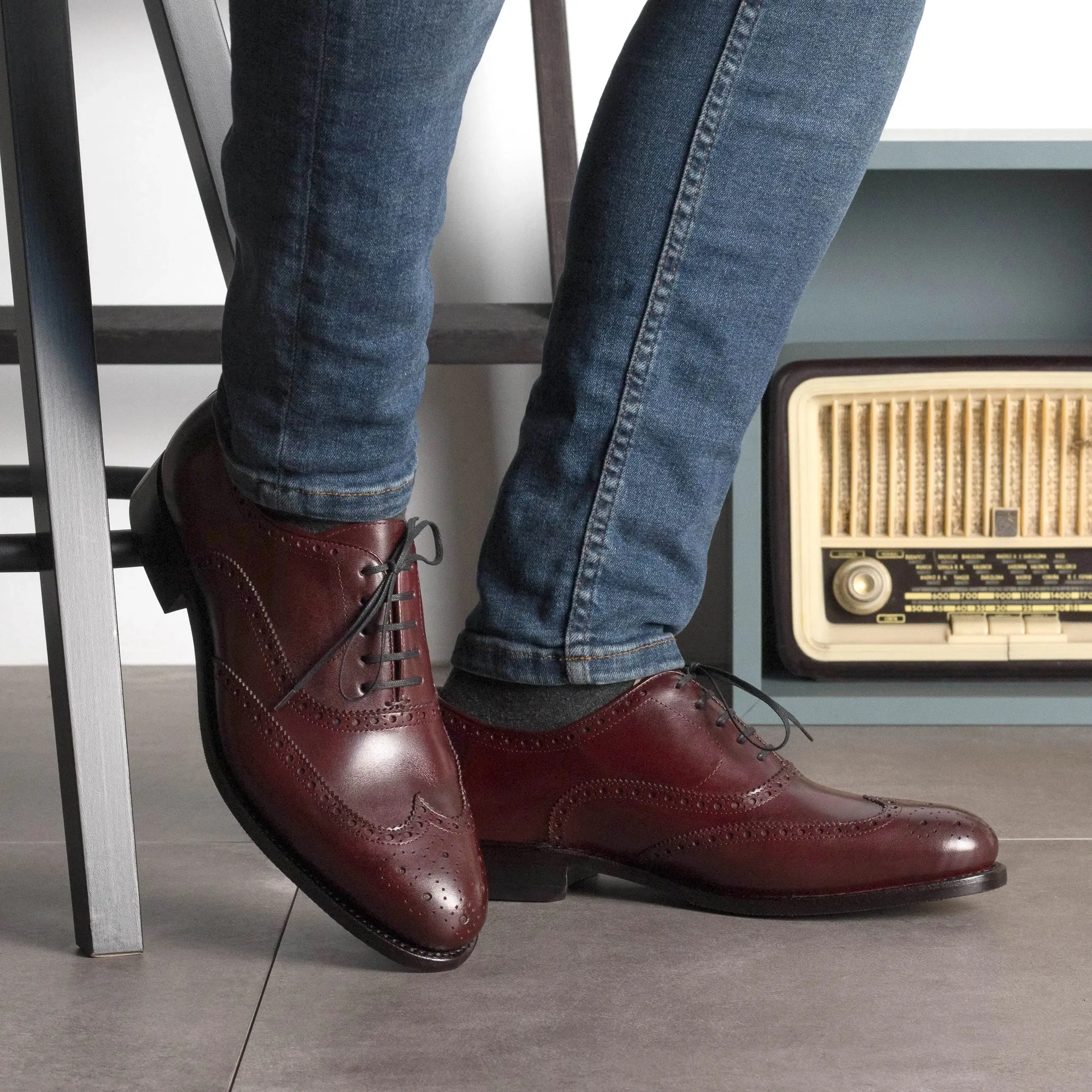 DapperFam Aeron in Burgundy Men's Italian Leather Full Brogue