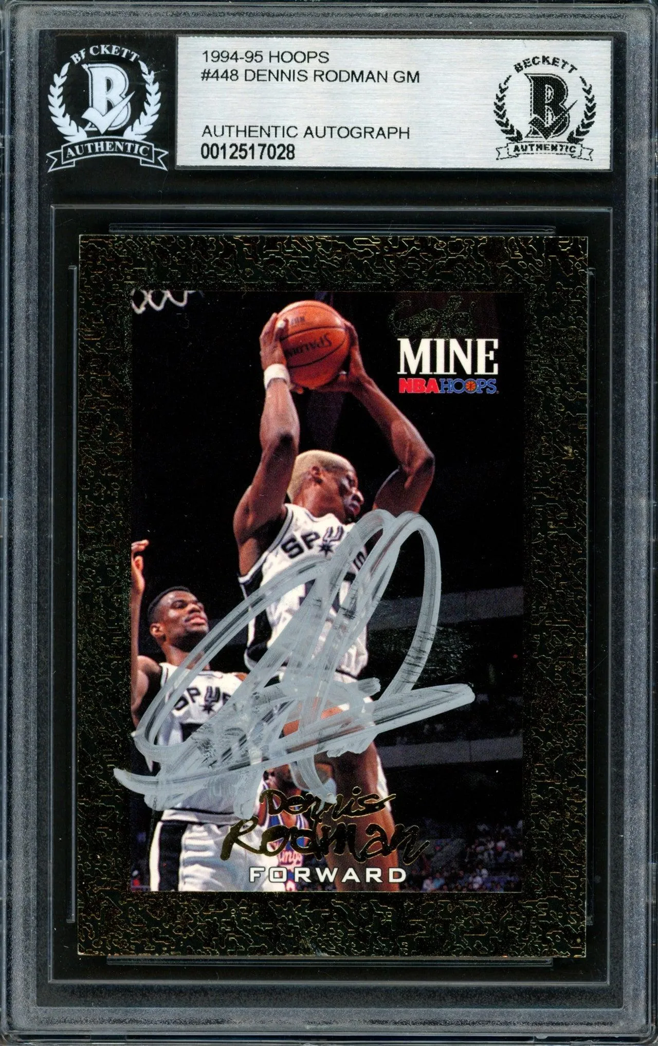 Dennis Rodman Autographed 1995-96 Hoops Gold Mine Card #448 San Antonio Spurs Beckett BAS #12517028