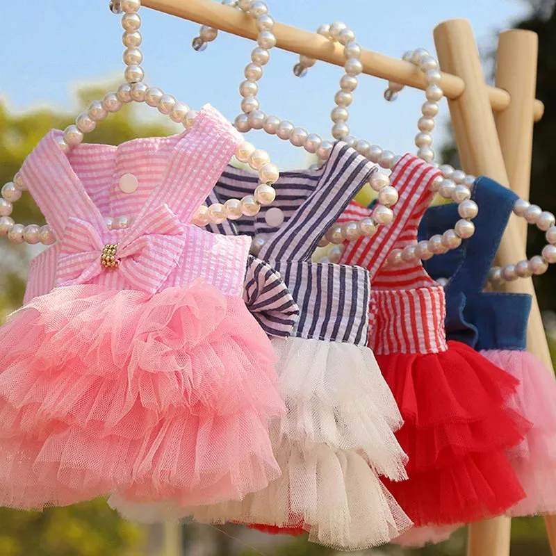 Dog Summer Dress Cat Lace Skirt Pet Clothing Chihuahua Stripe Skirt Puppy Cat Princess Apparel Cute Puppy Clothes Pet Product