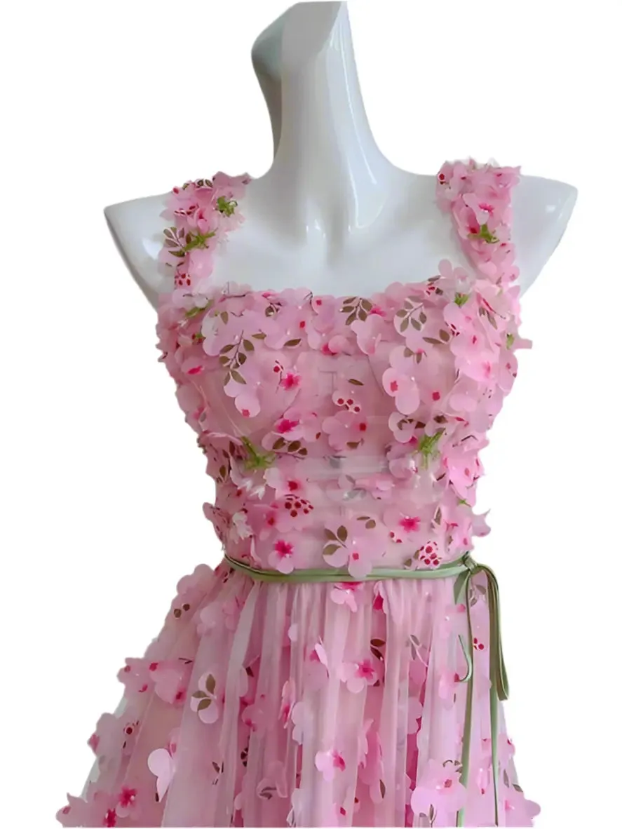 Edith Pink Sleeveless Flower Dress