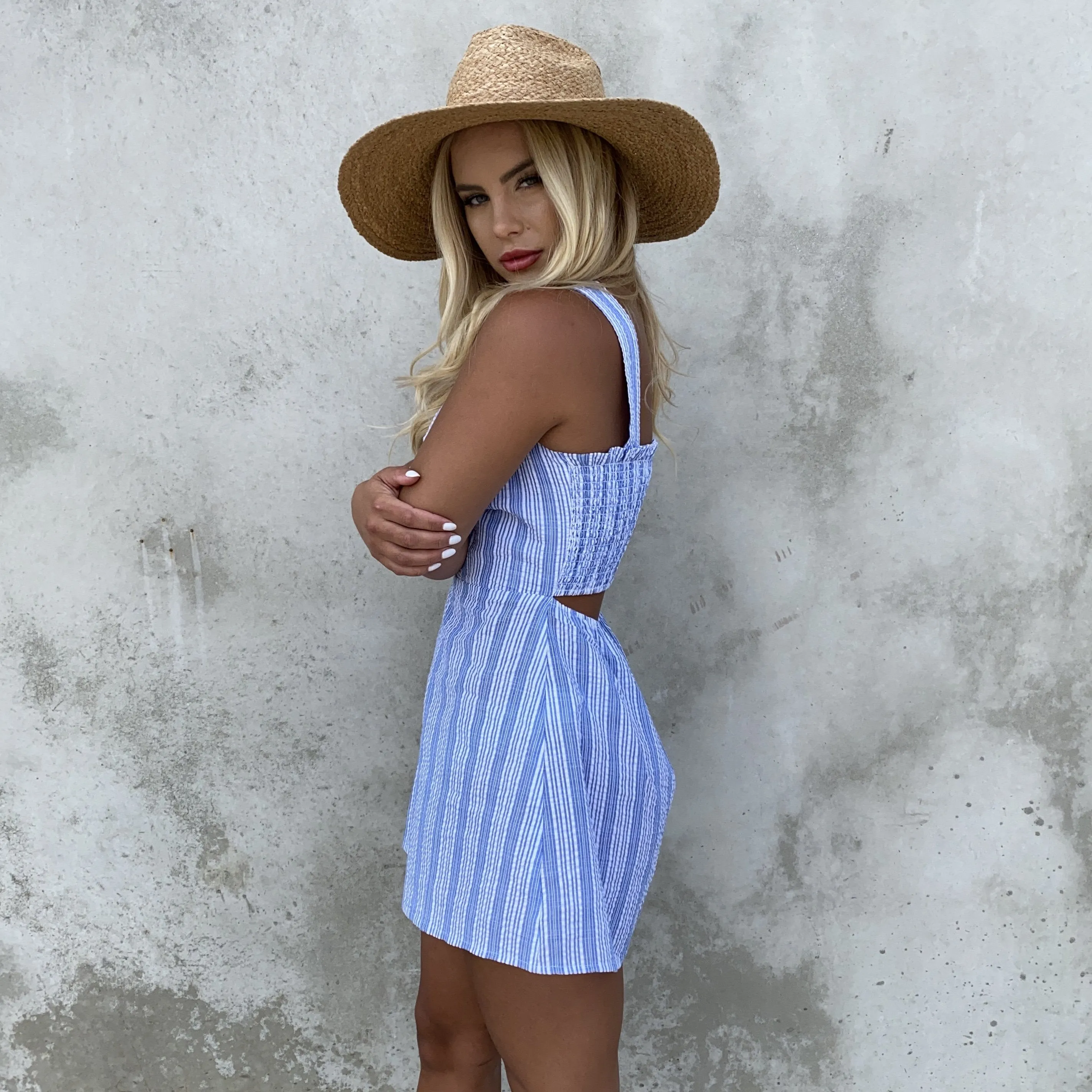 First Impressions Blue Stripe Romper