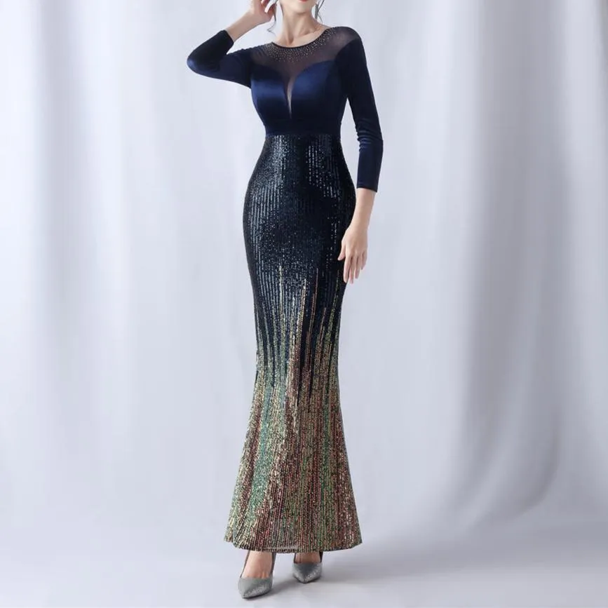 Florence Ombre Sequins Velvet Spliced Dress