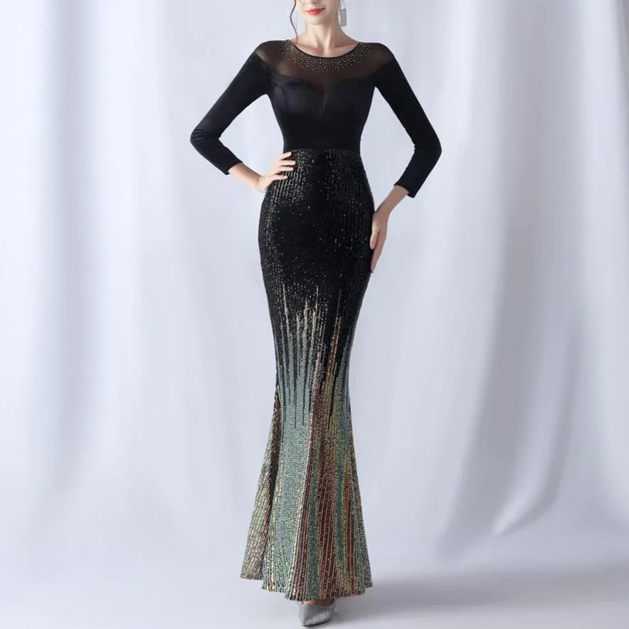 Florence Ombre Sequins Velvet Spliced Dress