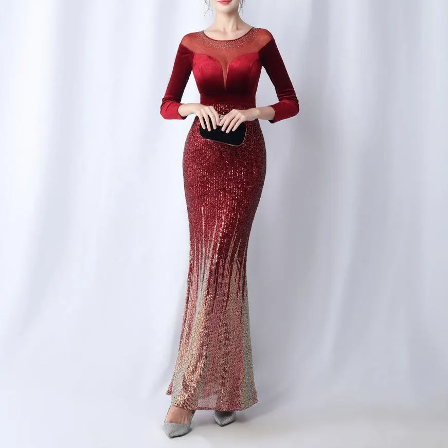 Florence Ombre Sequins Velvet Spliced Dress