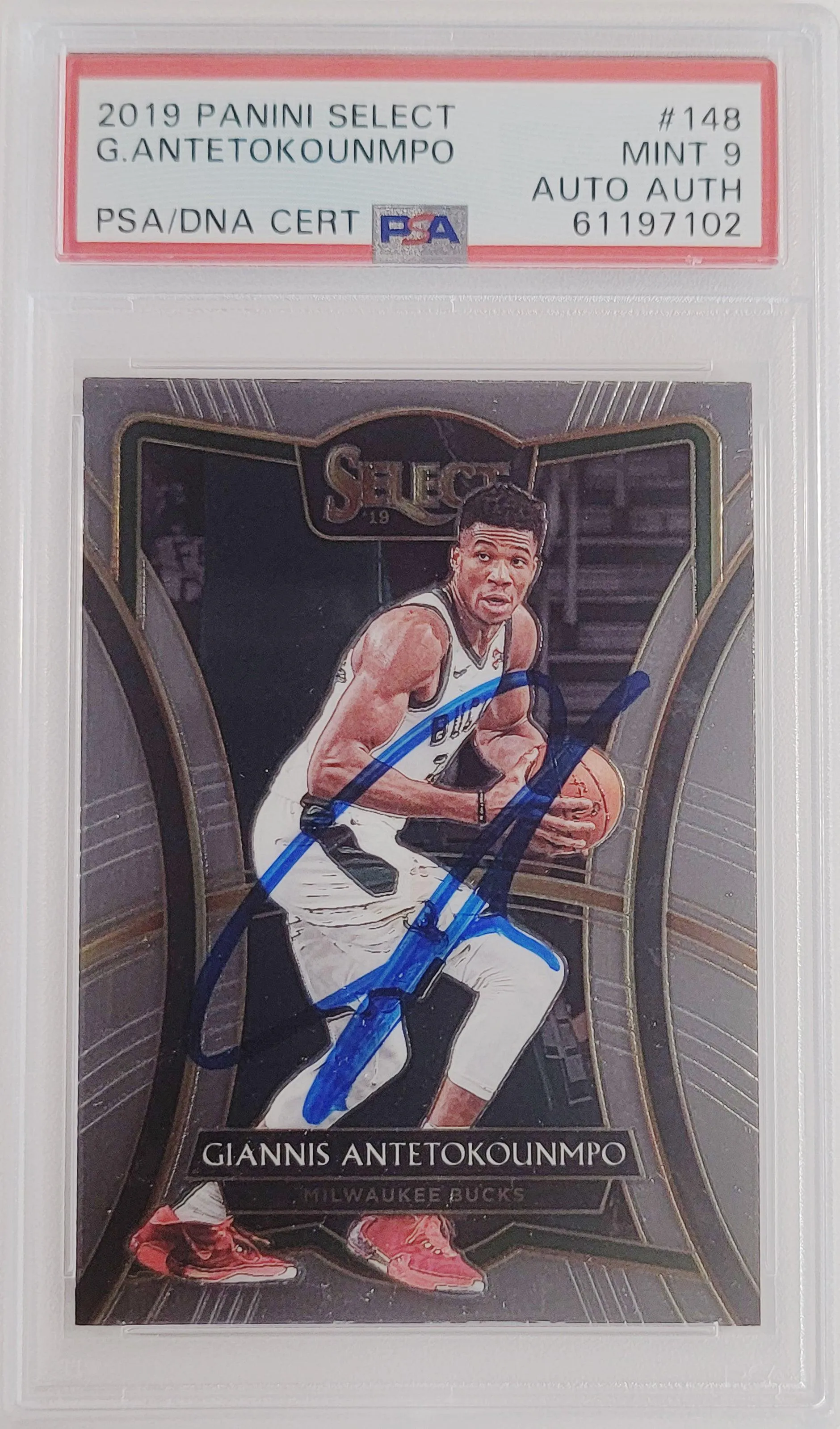 Giannis Antetokounmpo Autographed 2019 Panini Select Card #148 Milwaukee Bucks PSA 9 PSA/DNA #61197102