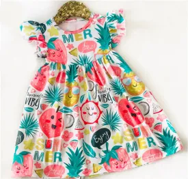 Girls Summer Fruit & Flower Pink & Yellow Dress