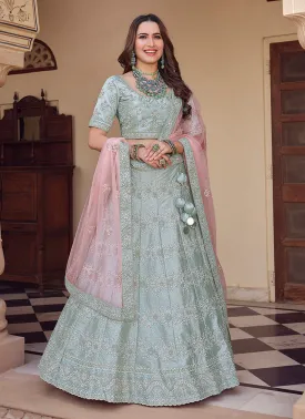 Grey Color Crepe Material Sequins Work Kalidar Lehenga