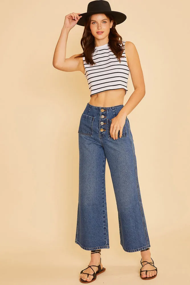 High Rise Wide Leg Cropped in Dark Washed Denim by Anniewear