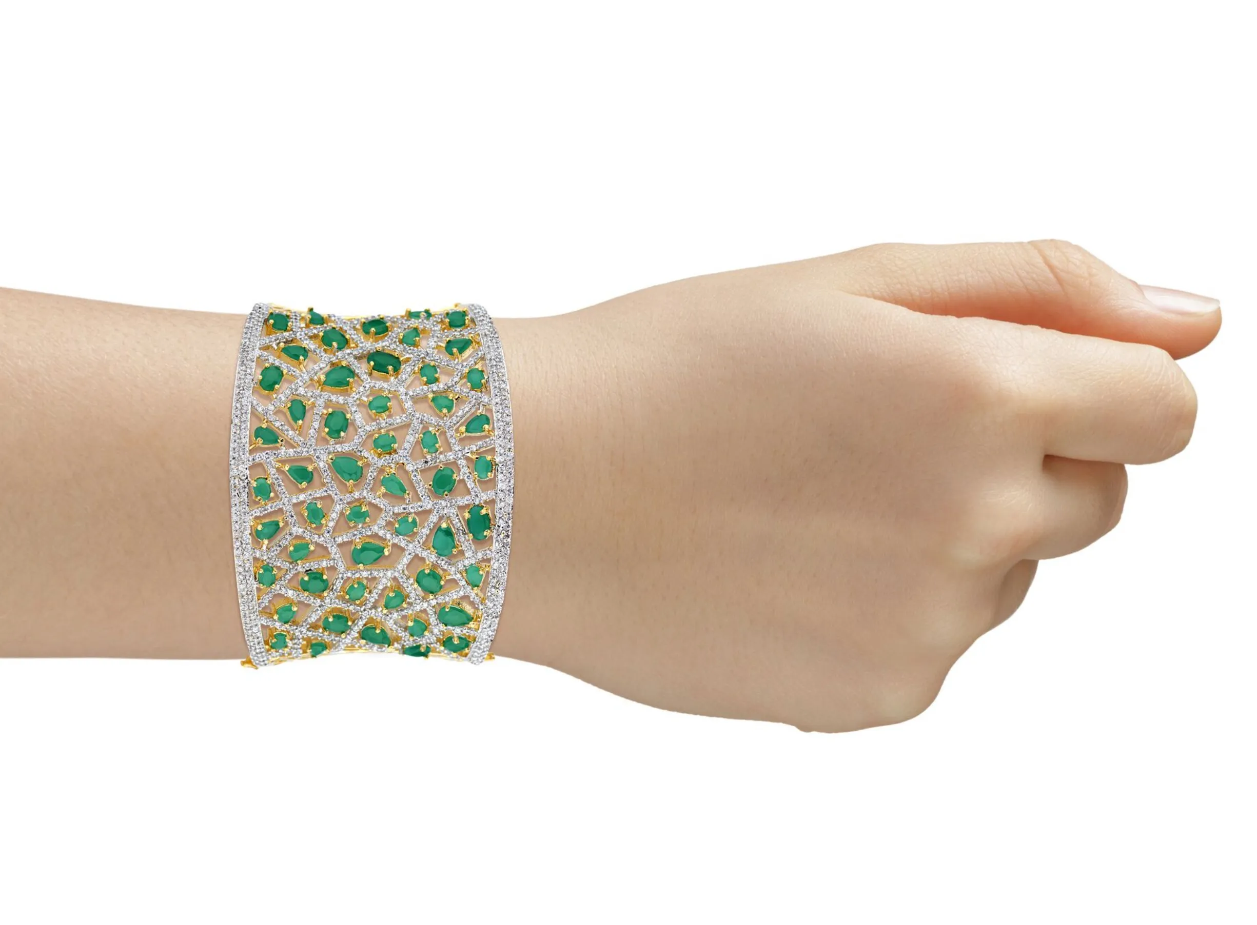 Jhanvi Statement Cuff In Emerald By Jaipur Rose