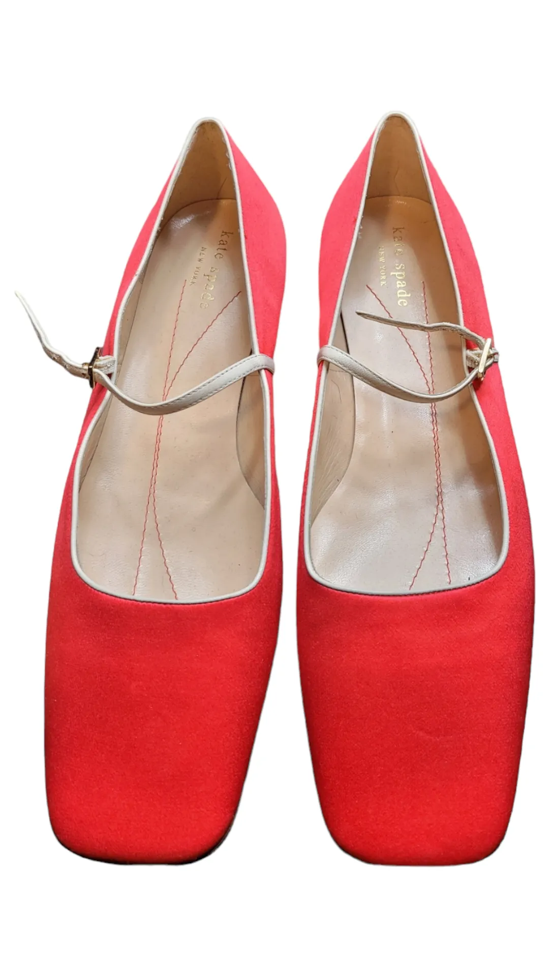 Kate Spade Red Satin Square Toe Ballet Mary Jane Flats Size 9