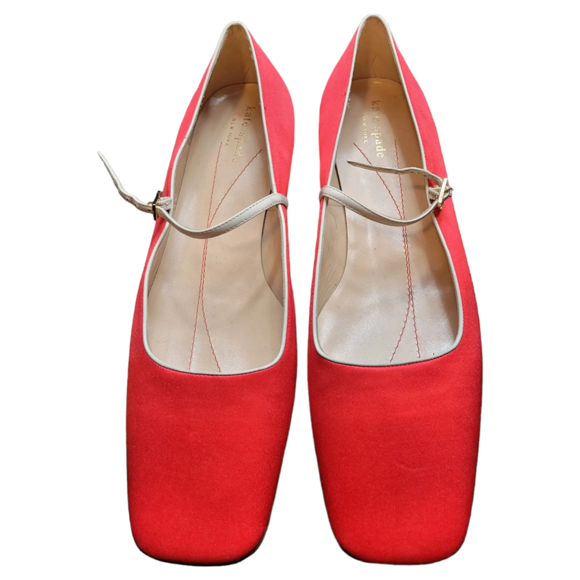 Kate Spade Red Satin Square Toe Ballet Mary Jane Flats Size 9