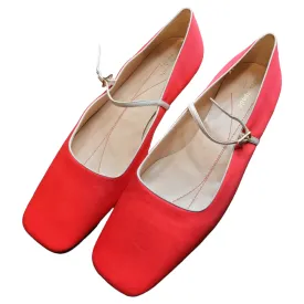 Kate Spade Red Satin Square Toe Ballet Mary Jane Flats Size 9