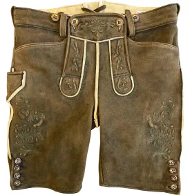 Lederhosen Ludwig Rustic Dark Relief Embroidered