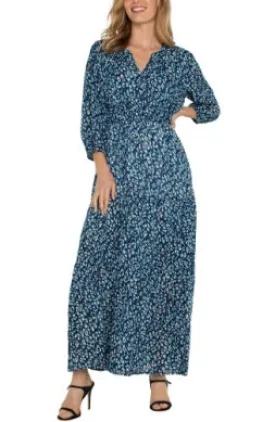 Liverpool 3/4 sleeve tiered woven maxi dress