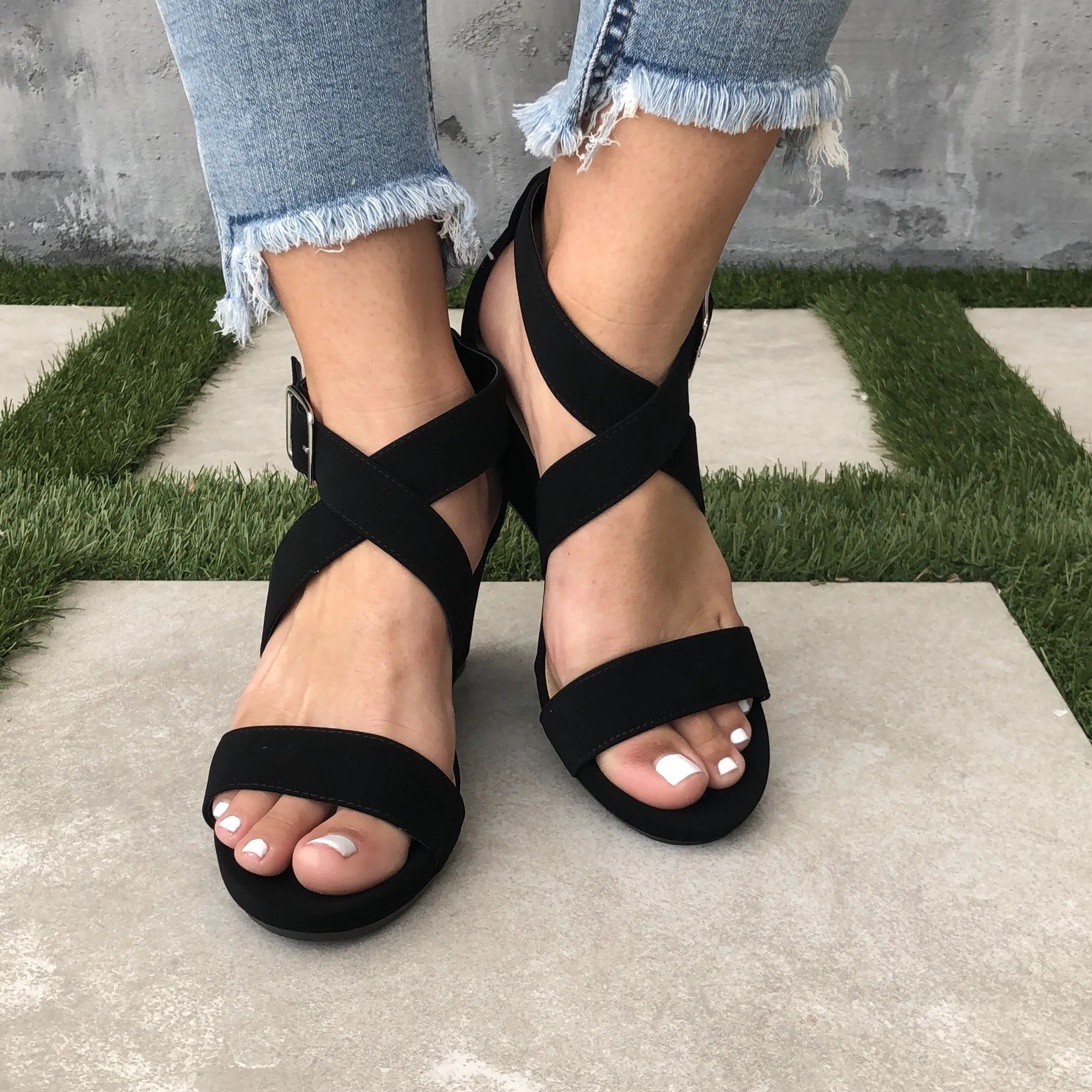 Lolita Ankle Wedges in Black