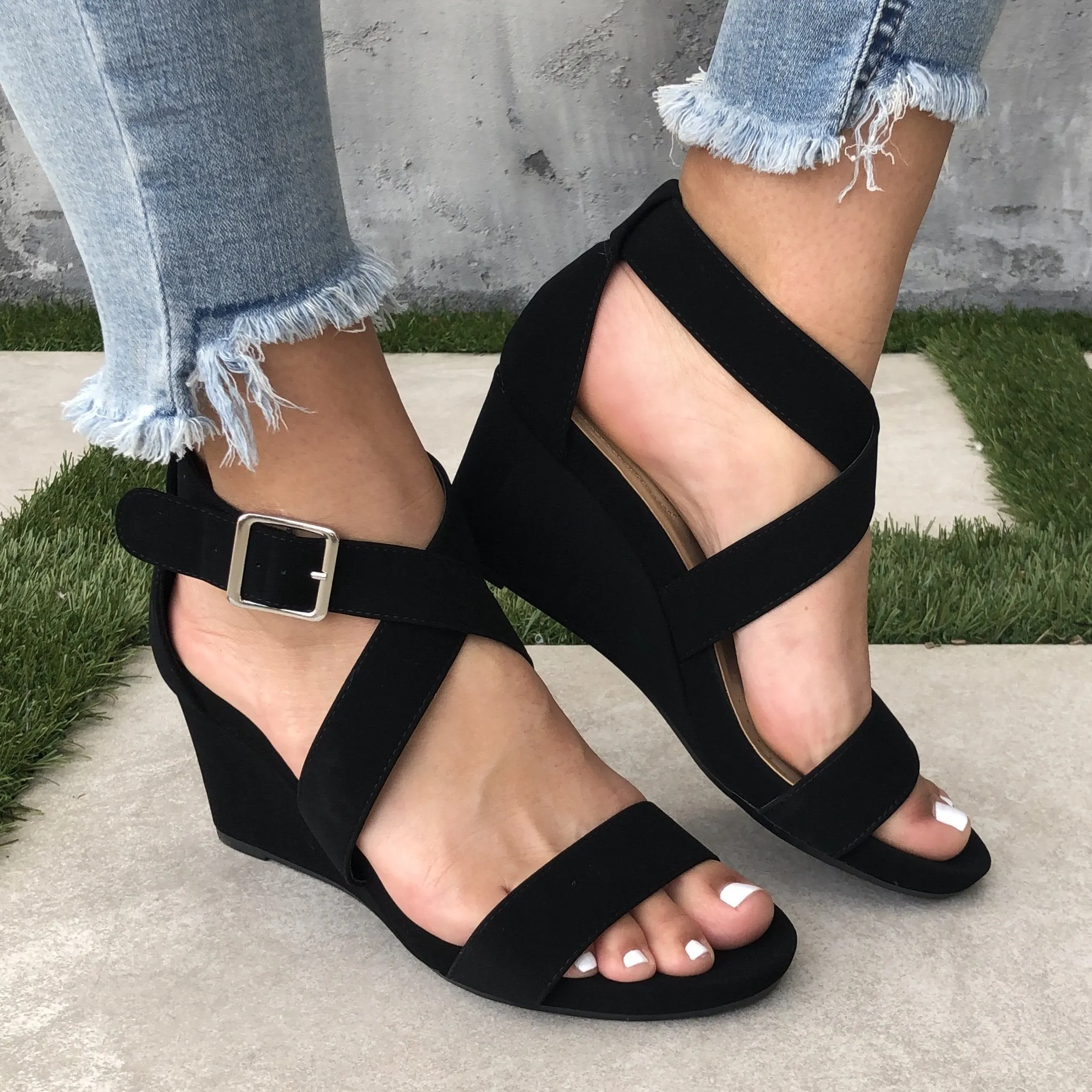 Lolita Ankle Wedges in Black