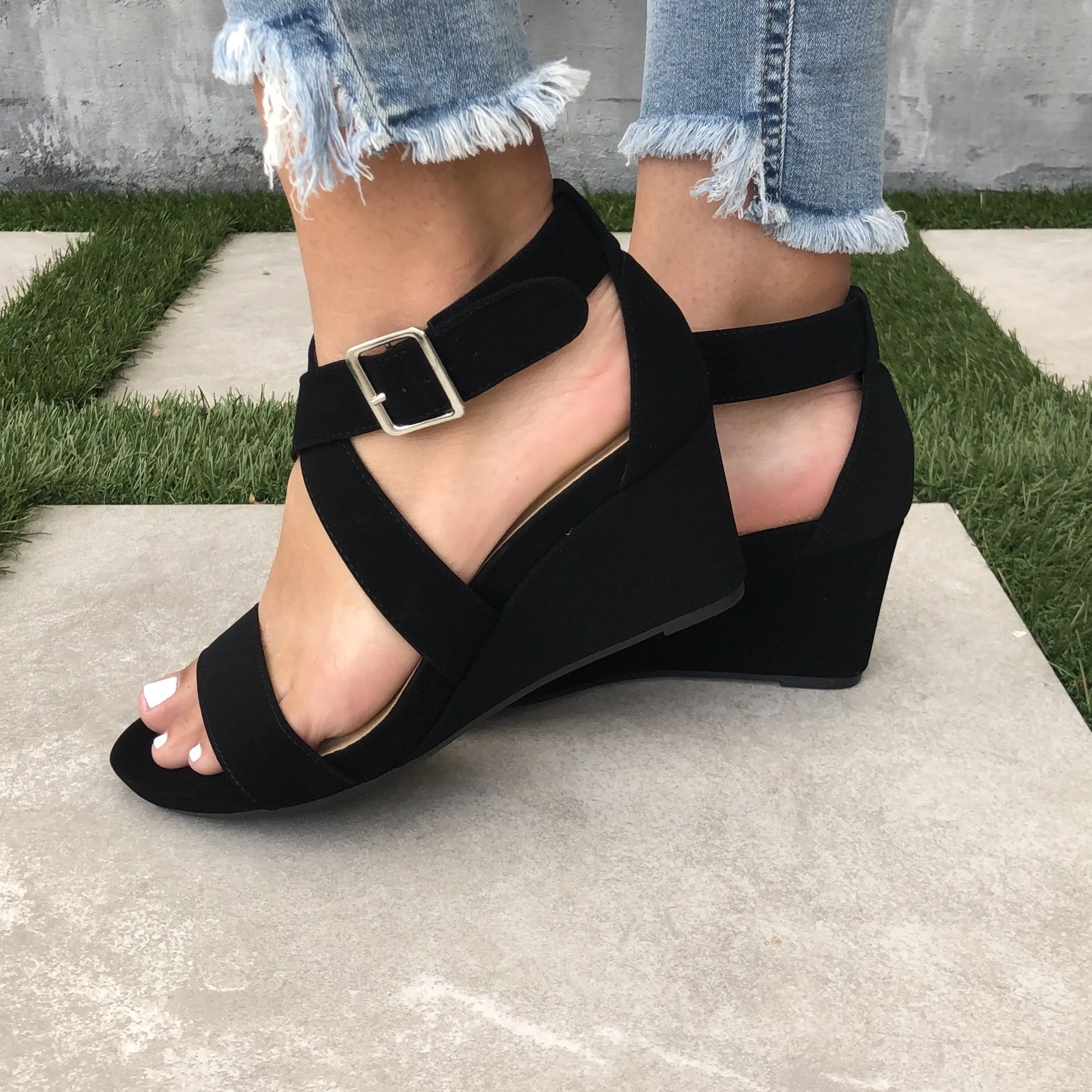 Lolita Ankle Wedges in Black