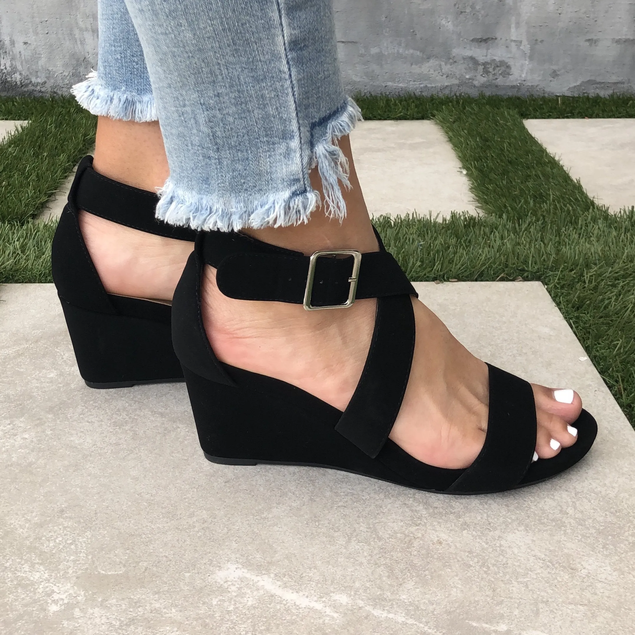 Lolita Ankle Wedges in Black