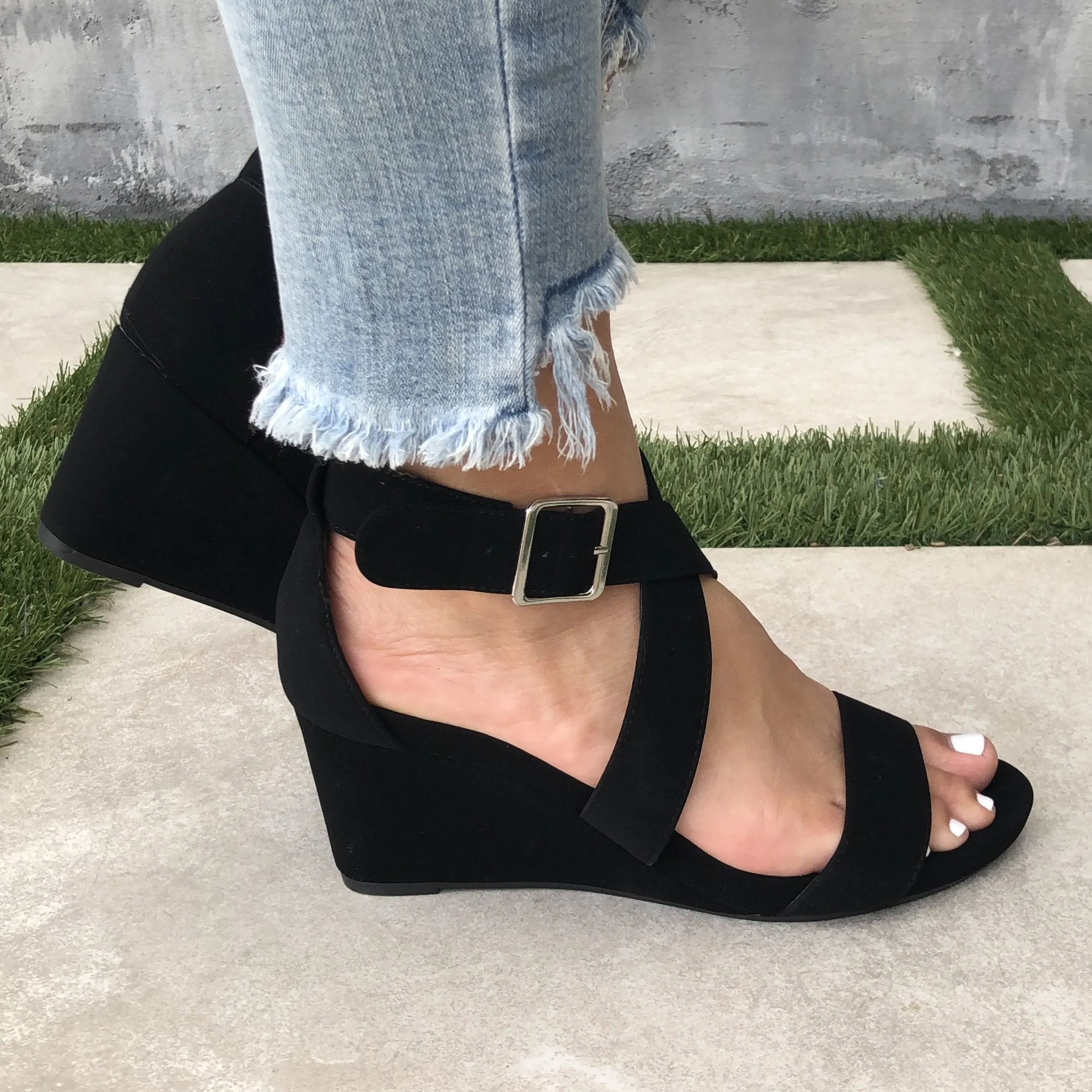 Lolita Ankle Wedges in Black