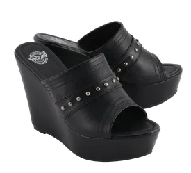 Milwaukee Leather MBL9408 Women's Black Open Toe Fashion Casual Platform Wedges with Rivet Details