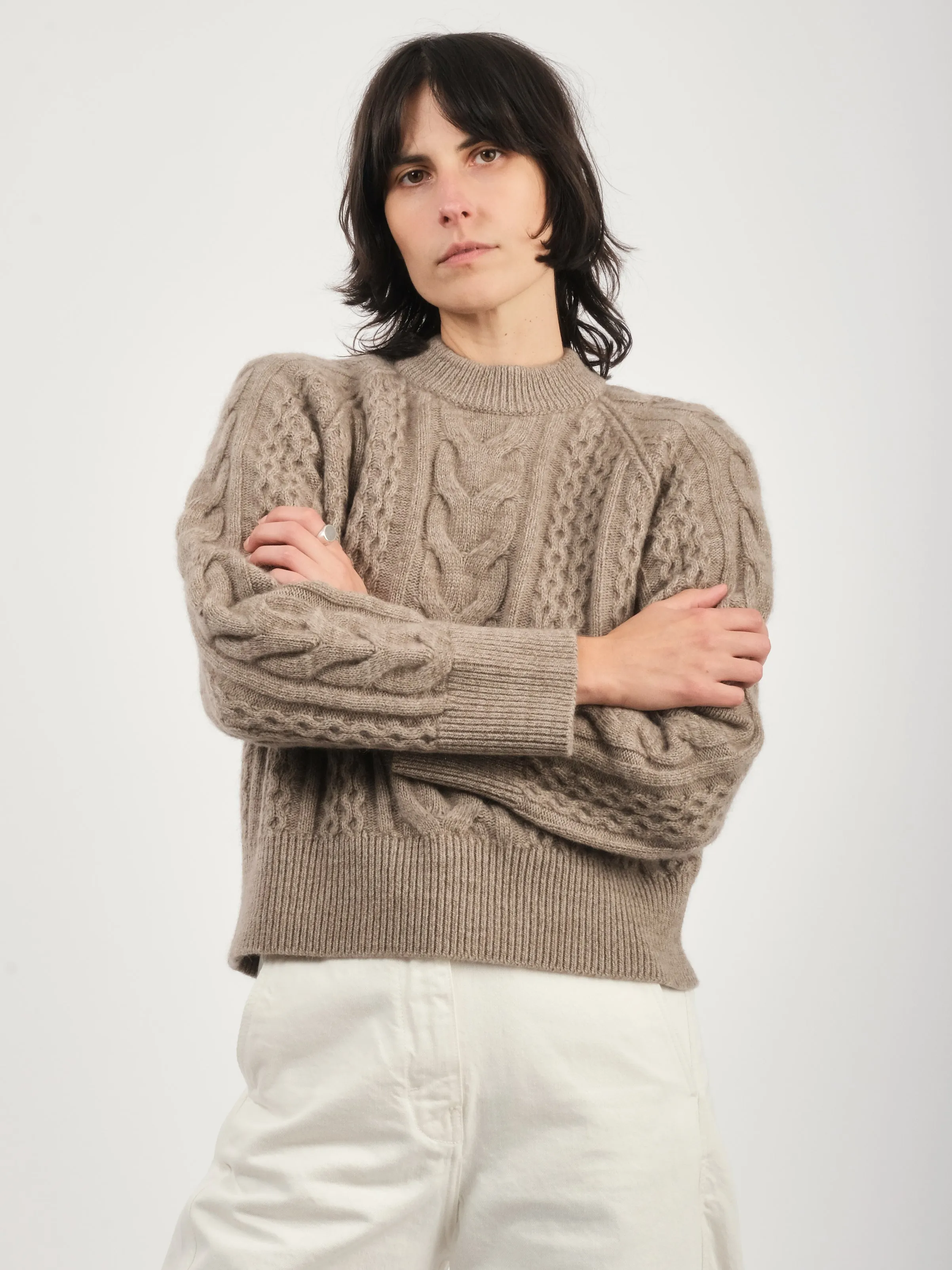 Oatmeal Molve Cable Knit Crew Neck