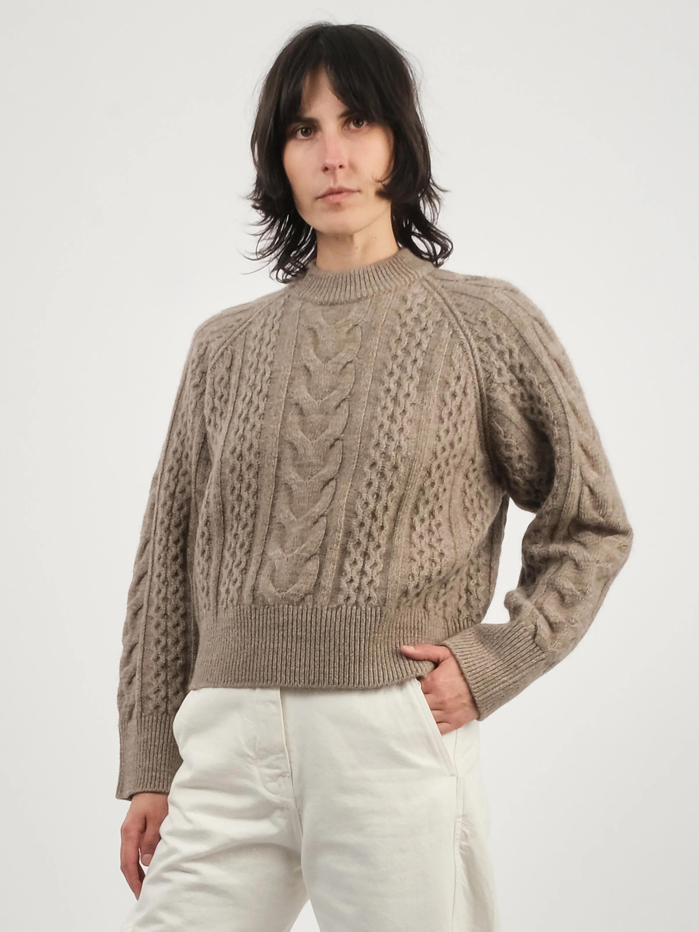 Oatmeal Molve Cable Knit Crew Neck