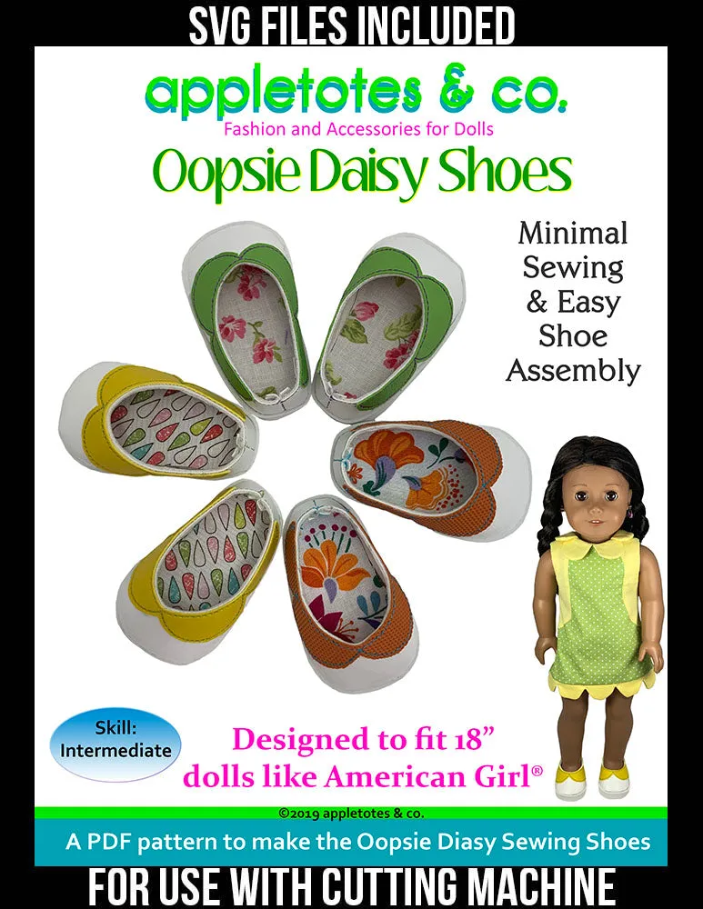 Oopsie Daisy Shoes Sewing Pattern for 18" Dolls - SVG Files Included