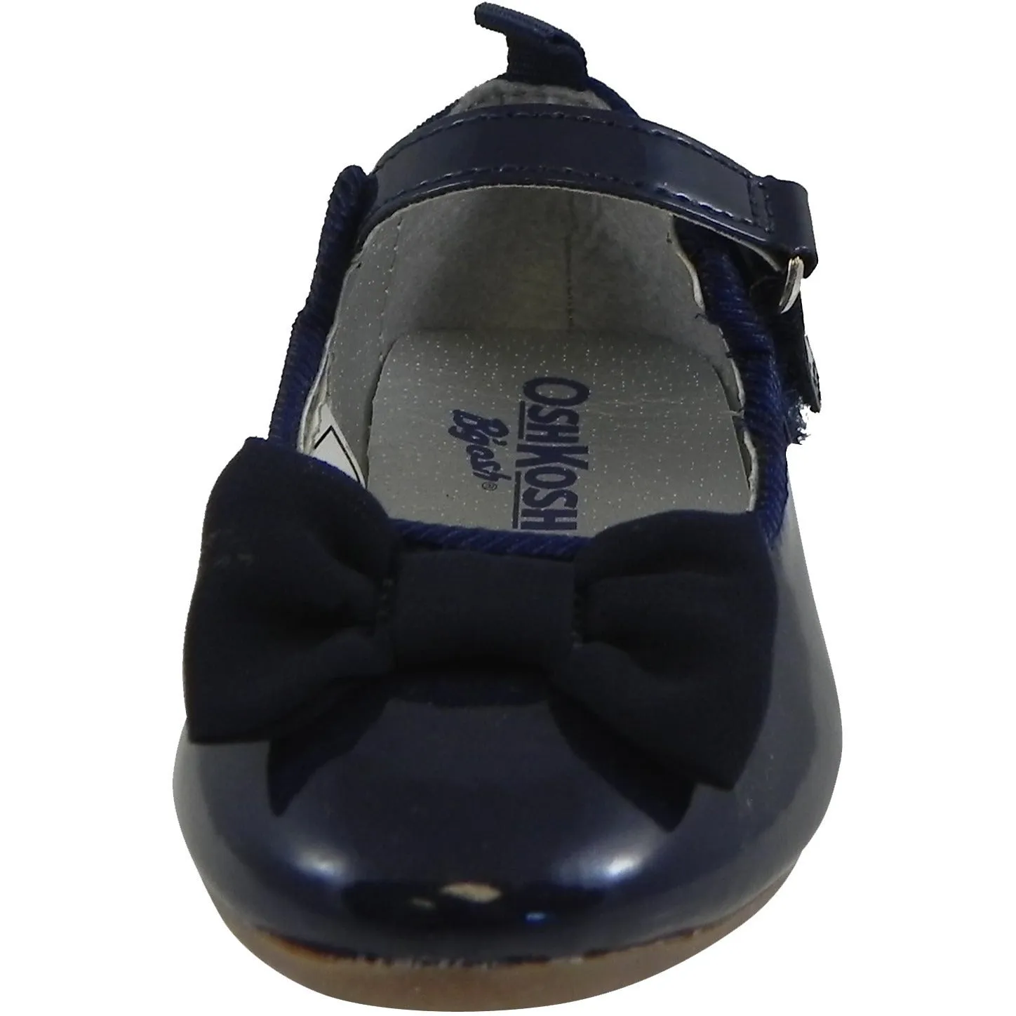 OshKosh Girl's Bella Patent Leather Hook and Loop Bow Mary Jane Flats Navy