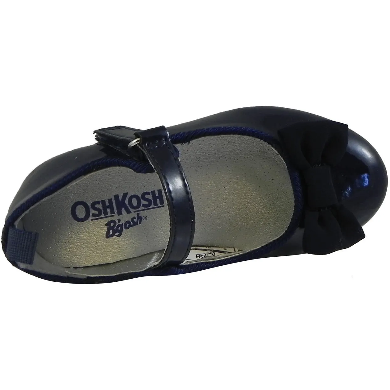 OshKosh Girl's Bella Patent Leather Hook and Loop Bow Mary Jane Flats Navy