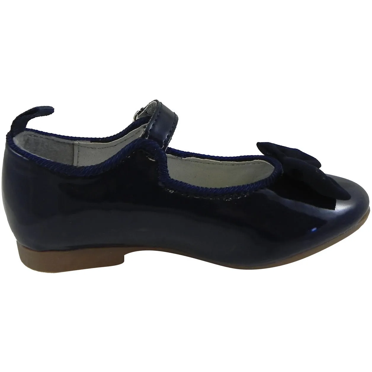 OshKosh Girl's Bella Patent Leather Hook and Loop Bow Mary Jane Flats Navy