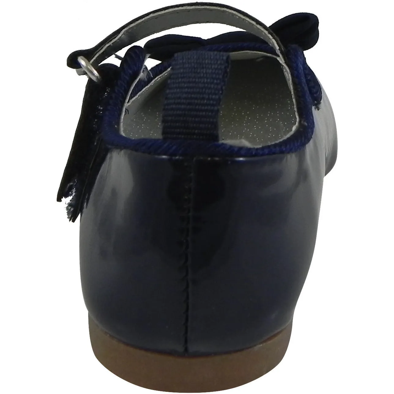 OshKosh Girl's Bella Patent Leather Hook and Loop Bow Mary Jane Flats Navy