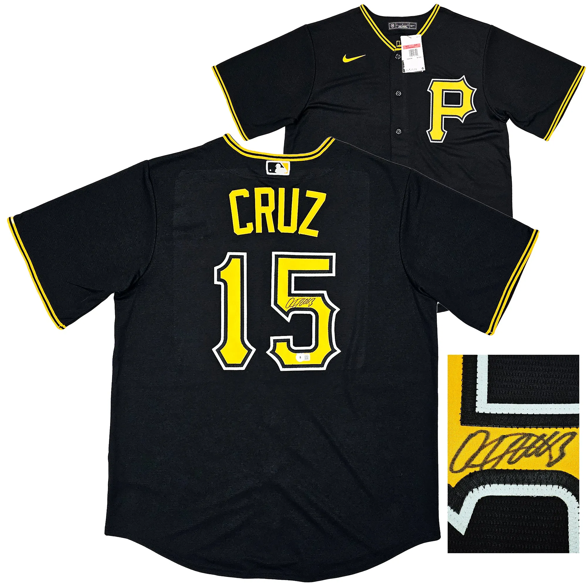 Pittsburgh Pirates Oneil Cruz Autographed Black Nike Jersey Size L Beckett BAS QR Stock #220598