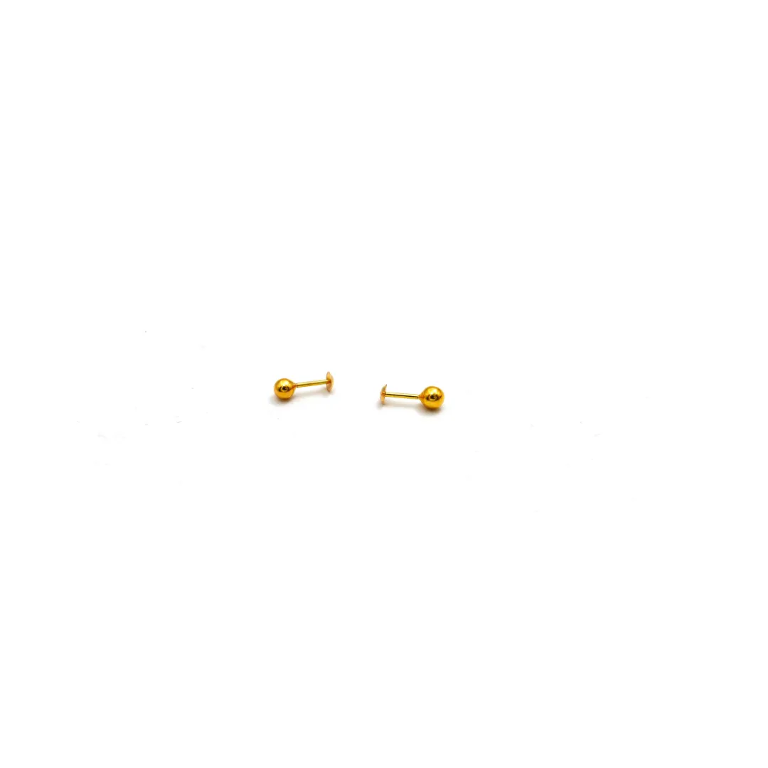 Real Gold 3 MM Round Studs with Long Screw Tops Ideal for Ear and Nose Piercings E1877