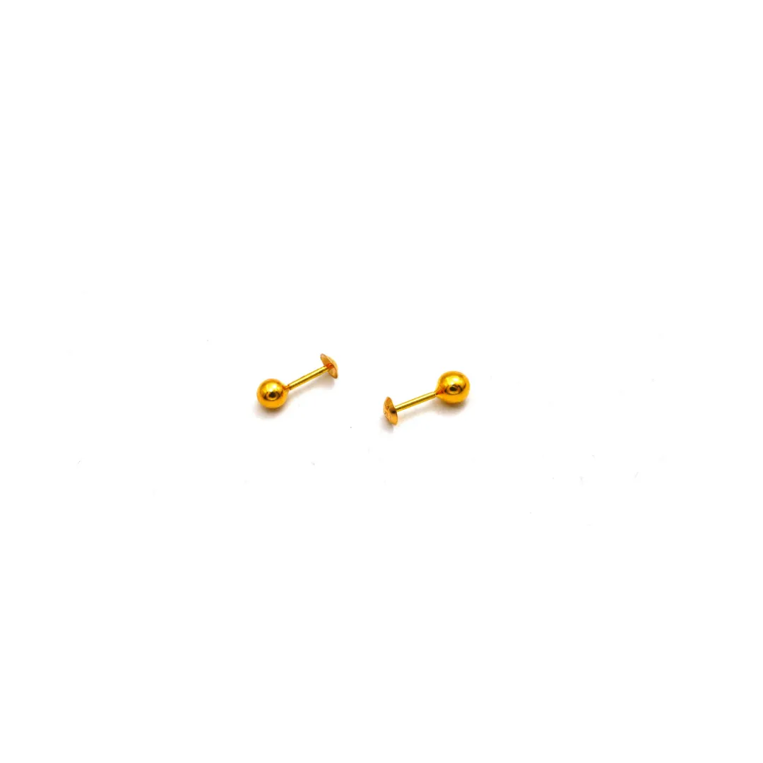 Real Gold 3 MM Round Studs with Long Screw Tops Ideal for Ear and Nose Piercings E1877