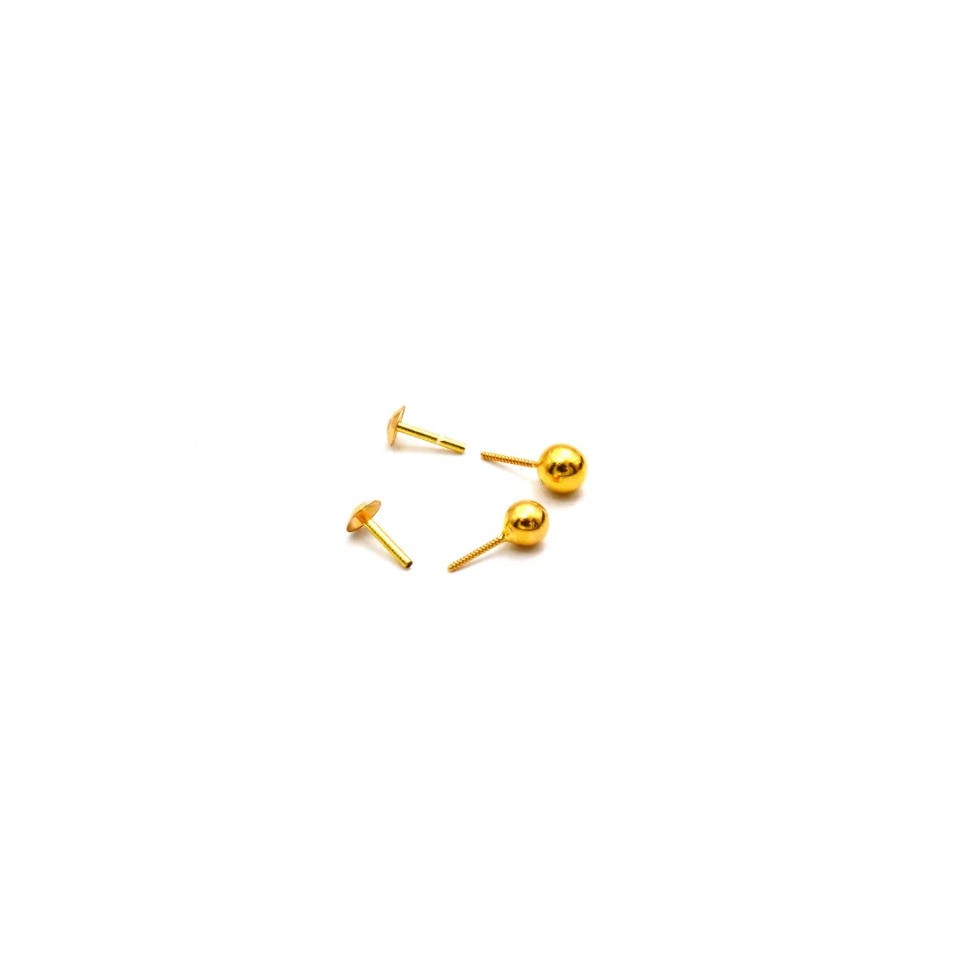 Real Gold 3 MM Round Studs with Long Screw Tops Ideal for Ear and Nose Piercings E1877