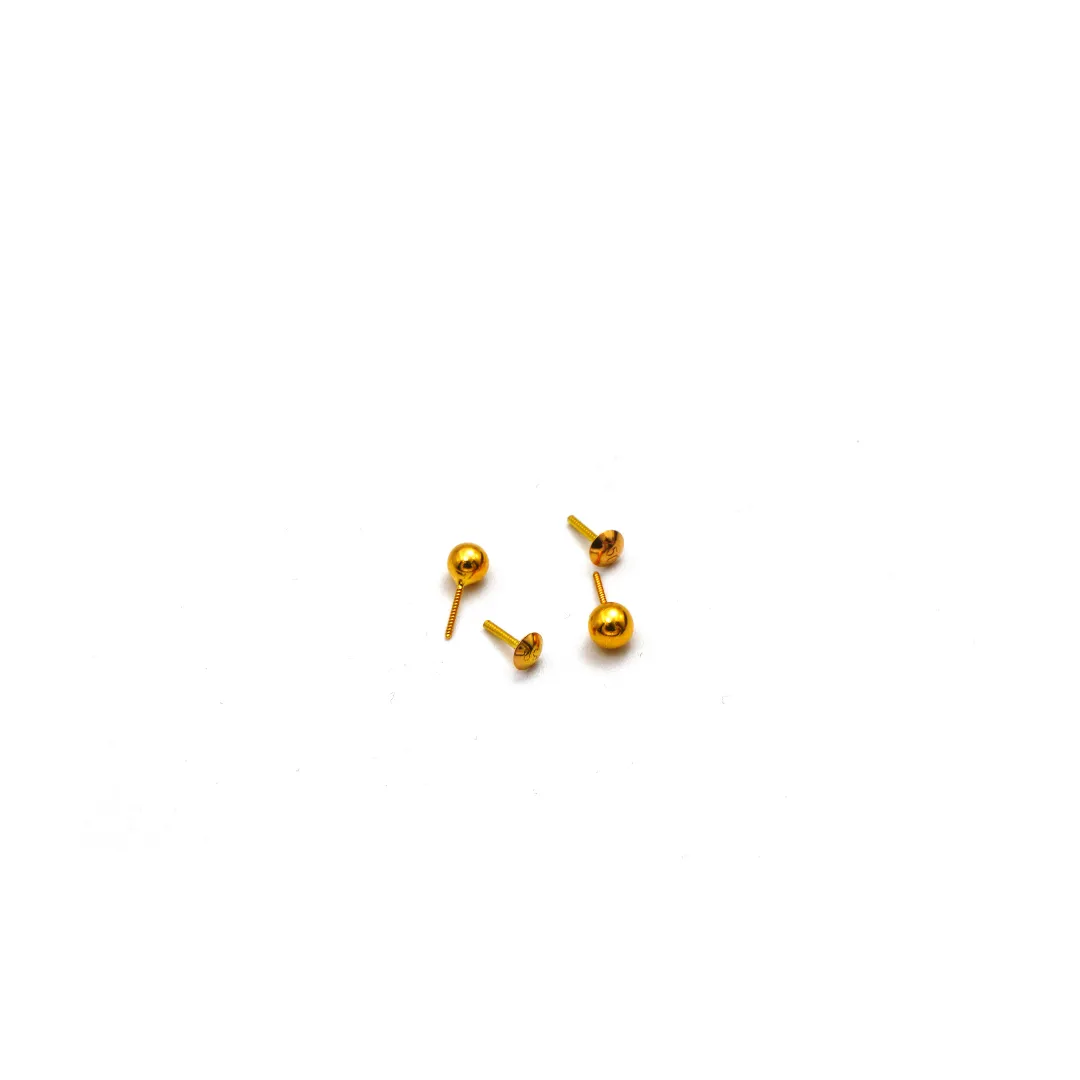 Real Gold 3 MM Round Studs with Long Screw Tops Ideal for Ear and Nose Piercings E1877